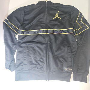 Air Jordan x Asahd Youth Large Jacket Black Gold Full Zip Track Style w/ Pockets